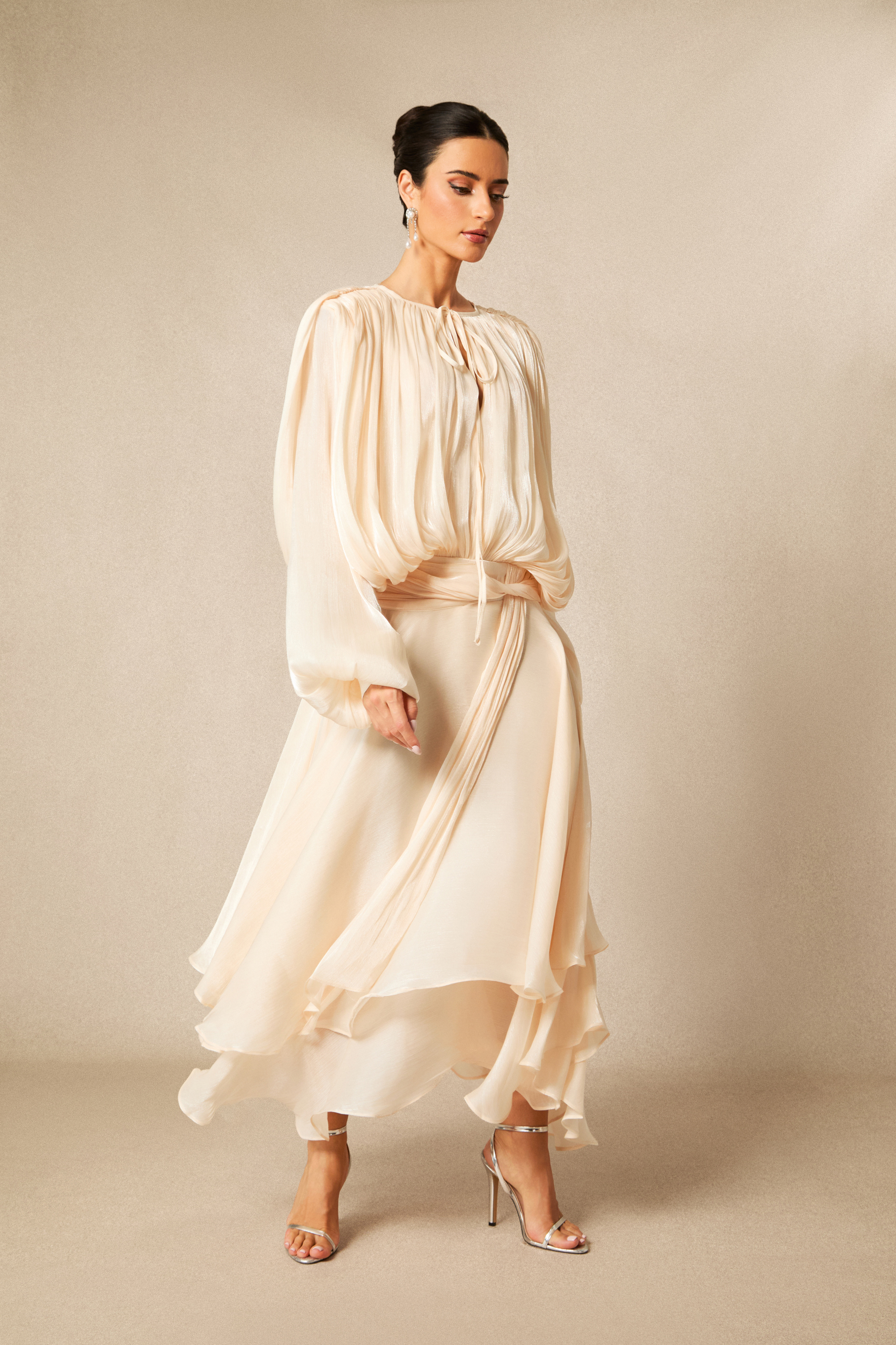 Leanna Long Sleeve Ruffled Hem Midi Dress