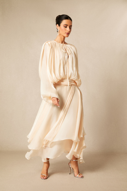 Leanna Long Sleeve Ruffled Hem Midi Dress