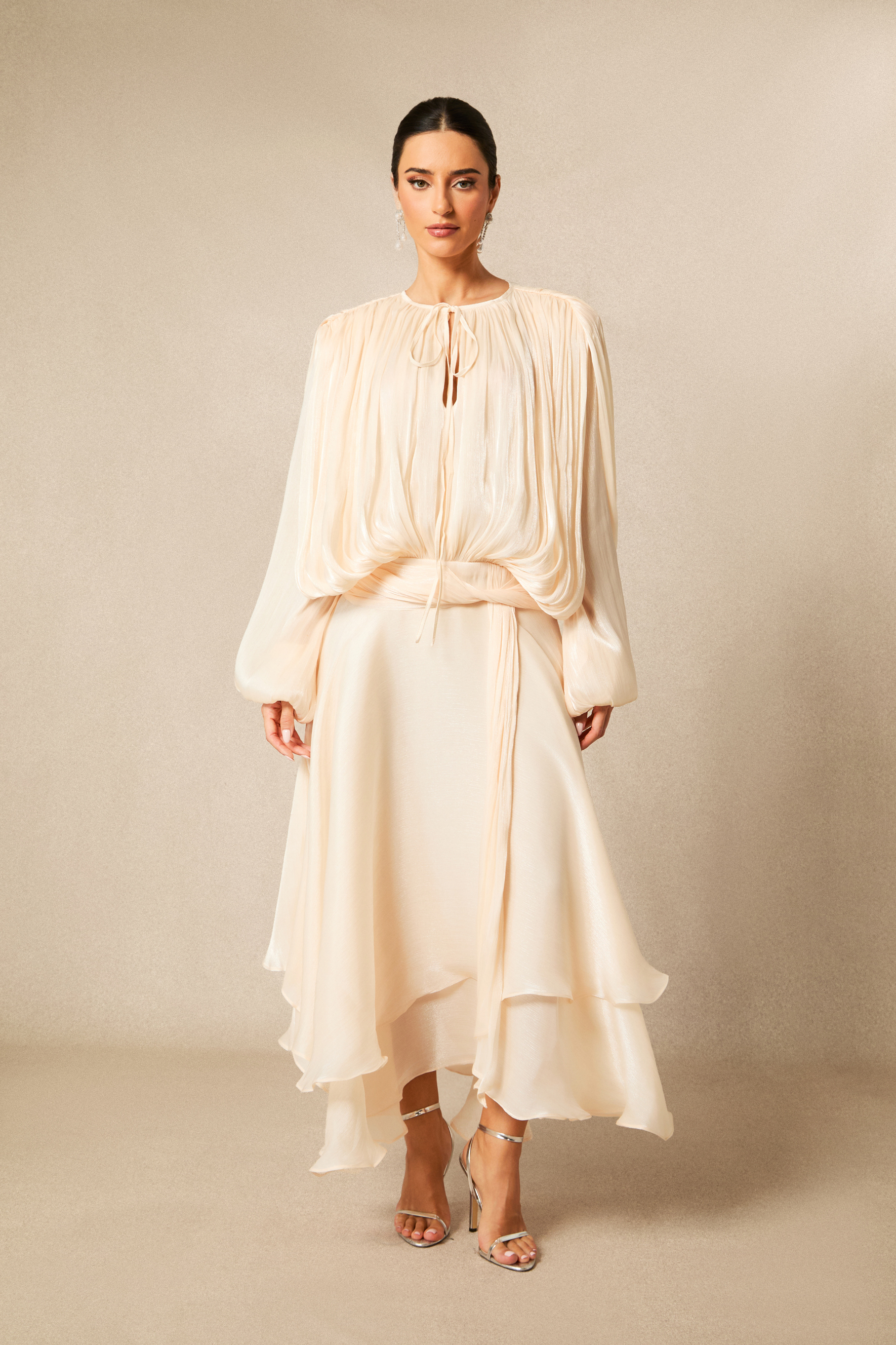 Leanna Long Sleeve Ruffled Hem Midi Dress