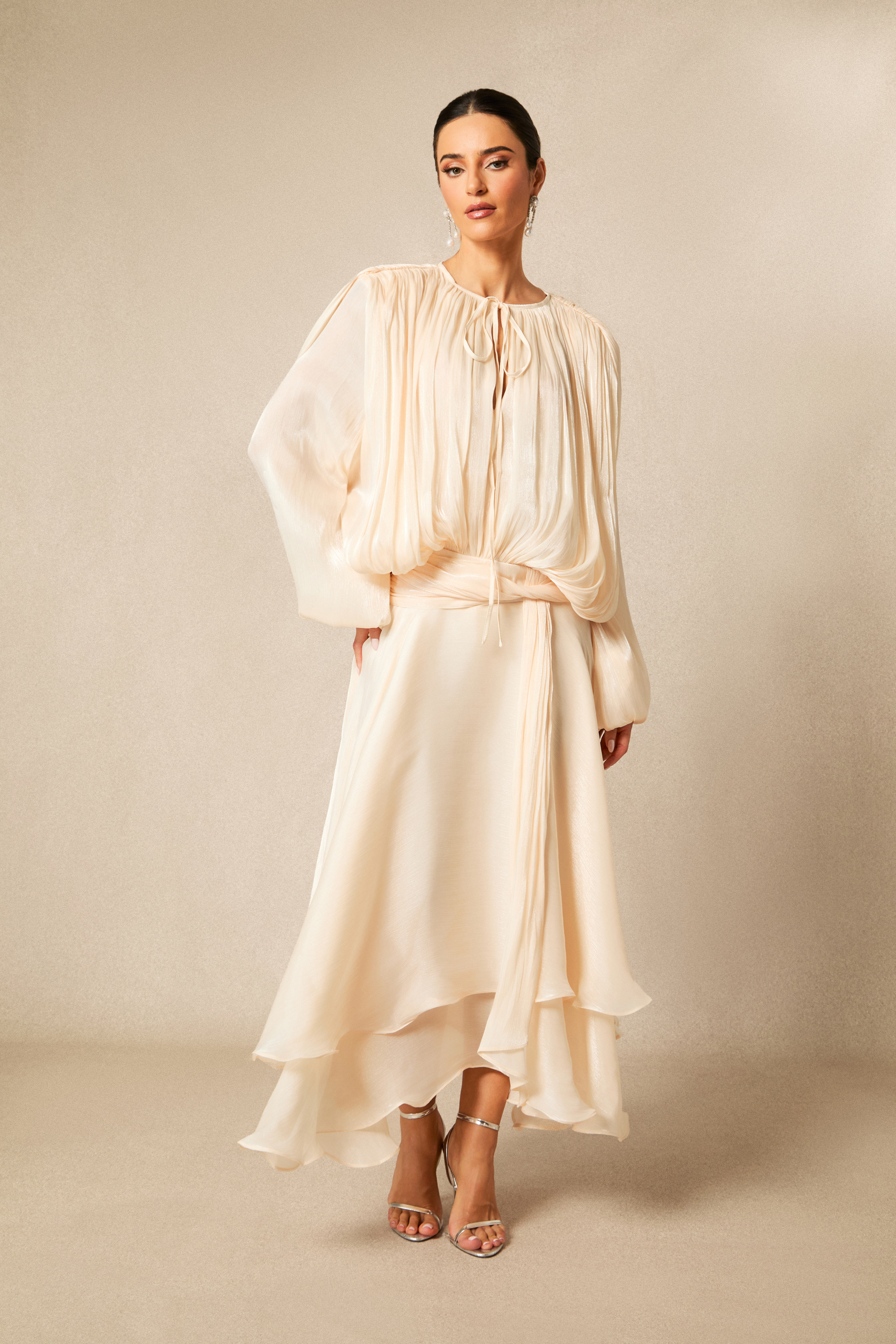 Leanna Long Sleeve Ruffled Hem Midi Dress