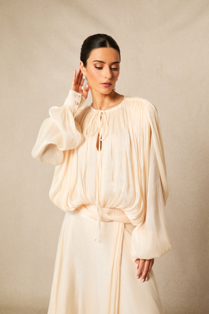 Leanna Long Sleeve Ruffled Hem Midi Dress