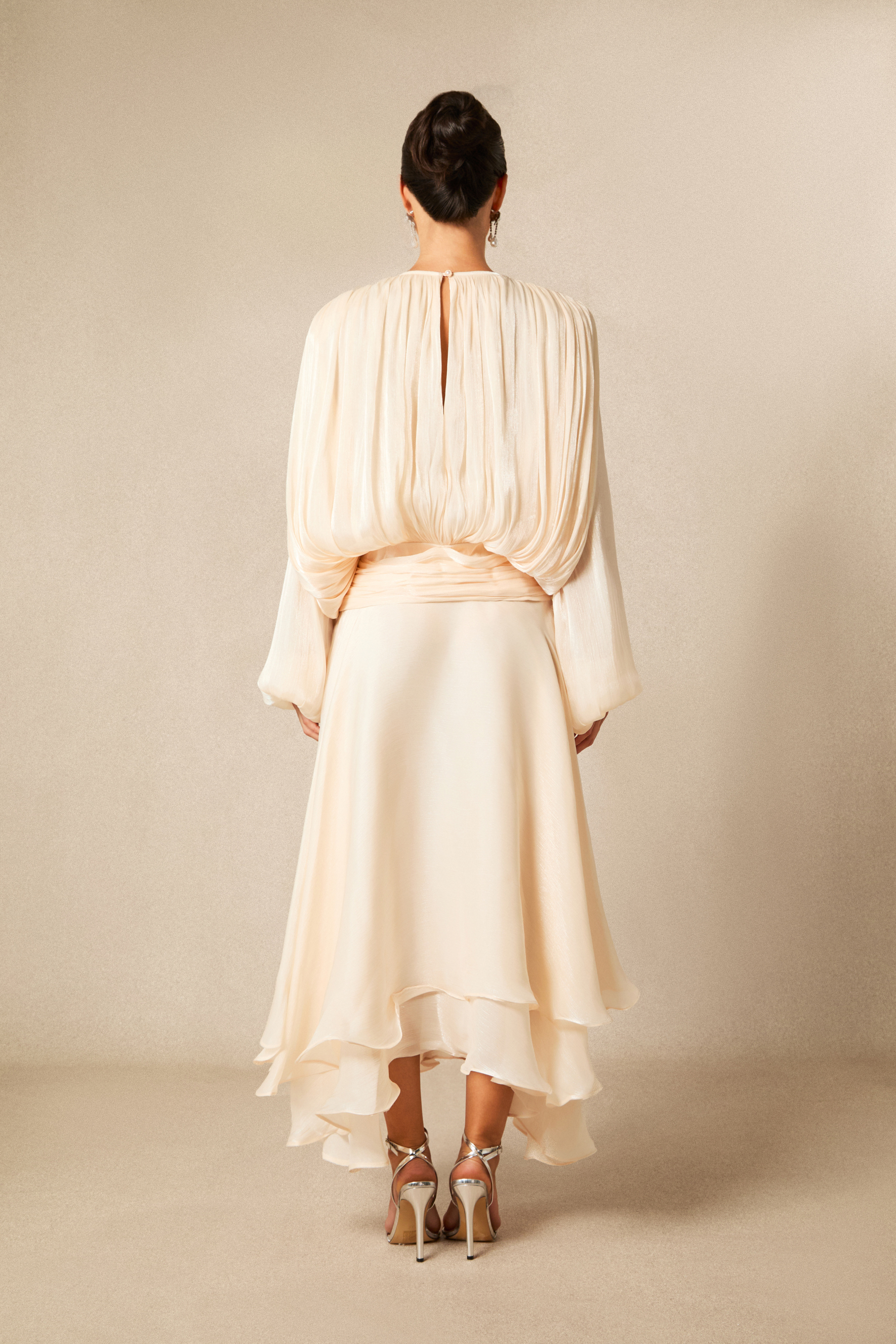 Leanna Long Sleeve Ruffled Hem Midi Dress