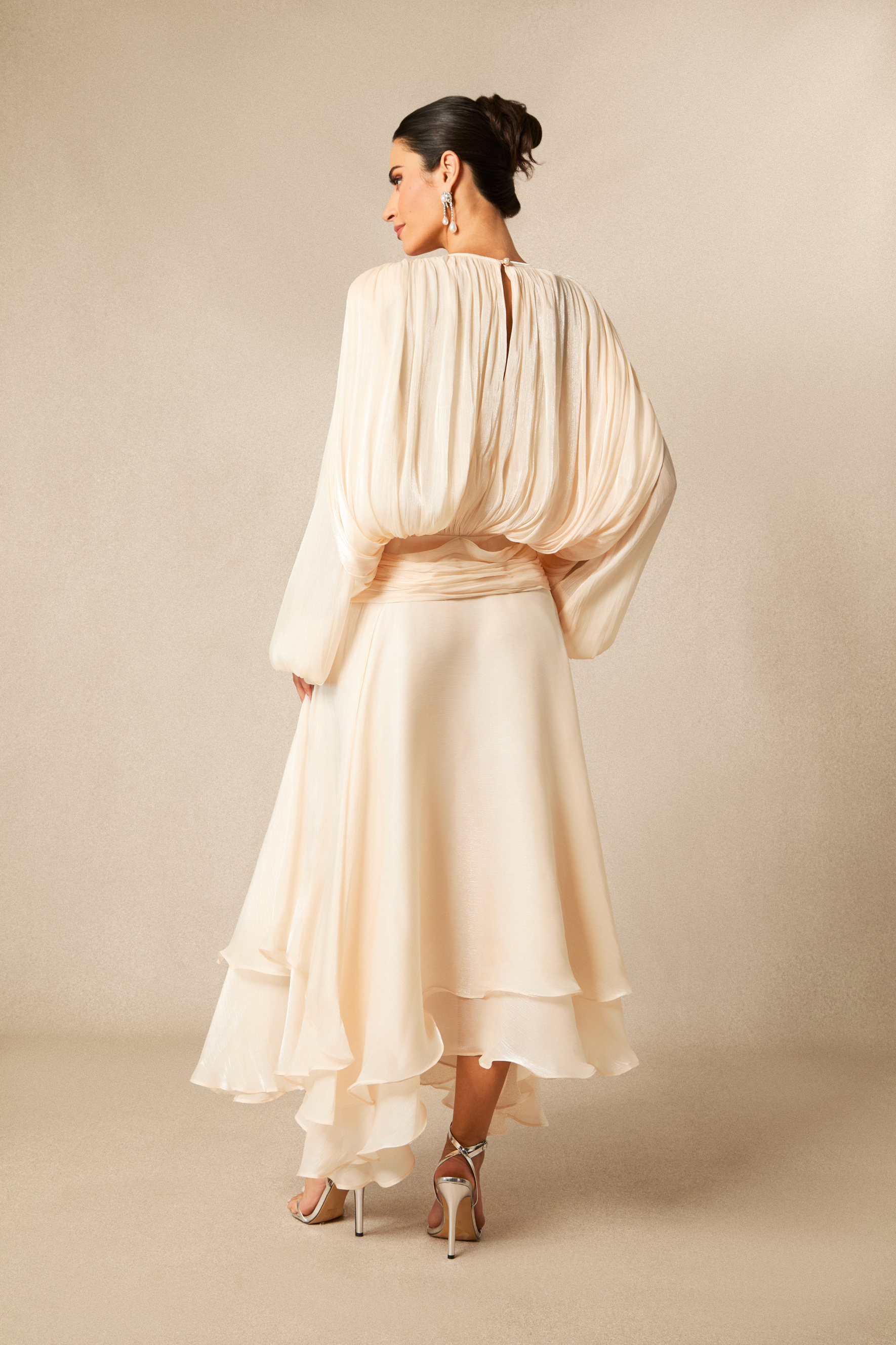 Leanna Long Sleeve Ruffled Hem Midi Dress