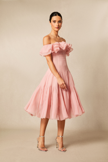 Vita Off Shoulder Ruffle Midi Dress