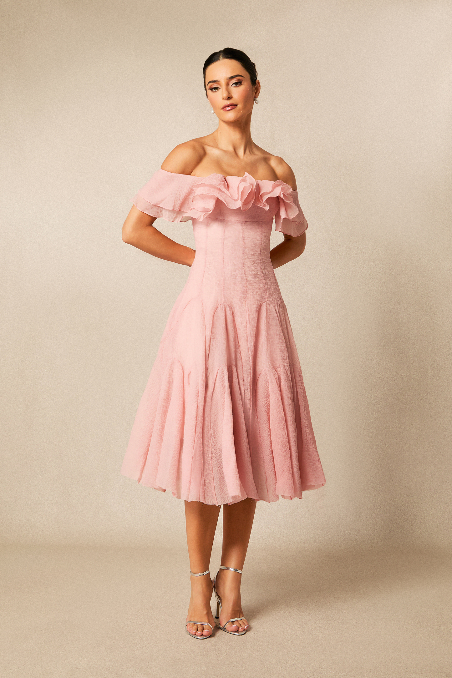 Vita Off Shoulder Ruffle Midi Dress