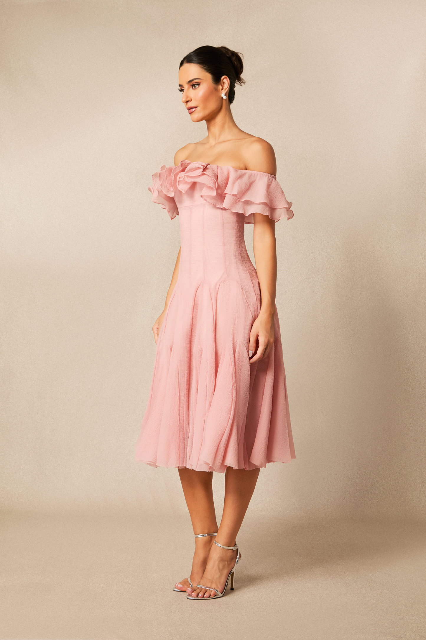 Vita Off Shoulder Ruffle Midi Dress