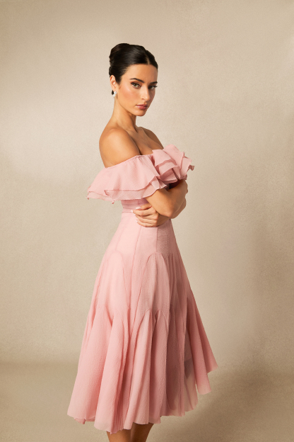 Vita Off Shoulder Ruffle Midi Dress