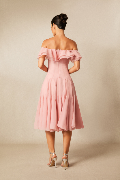 Vita Off Shoulder Ruffle Midi Dress