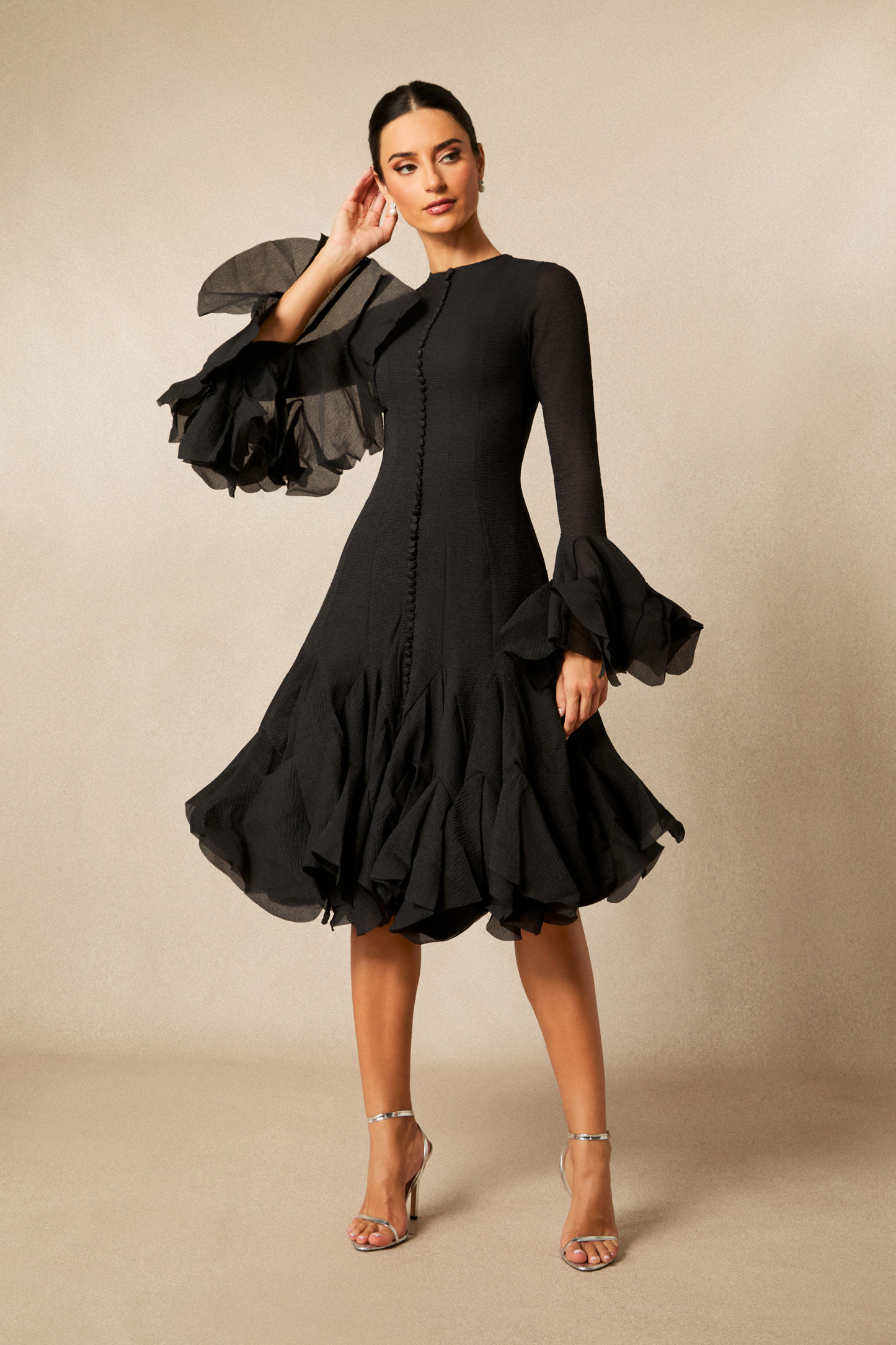 Gloria Long Sleeve Flared Hem Midi Dress