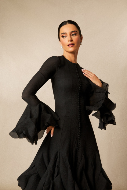 Gloria Long Sleeve Flared Hem Midi Dress