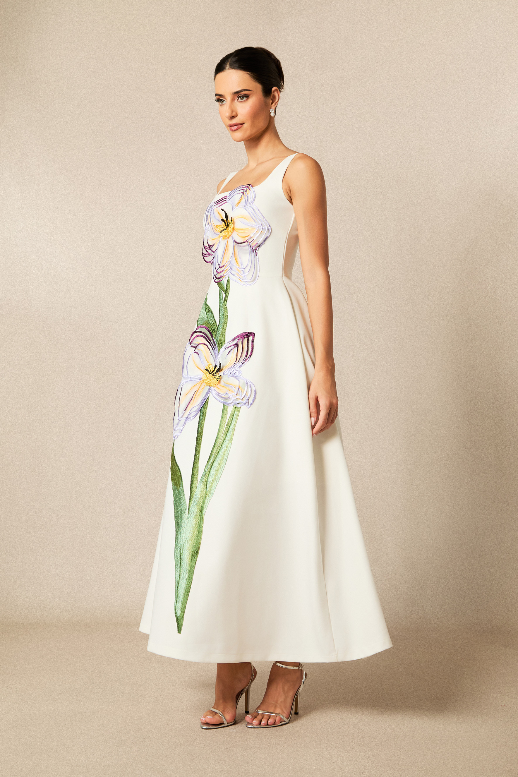 Ariel Floral Applique Square Neck Maxi Dress