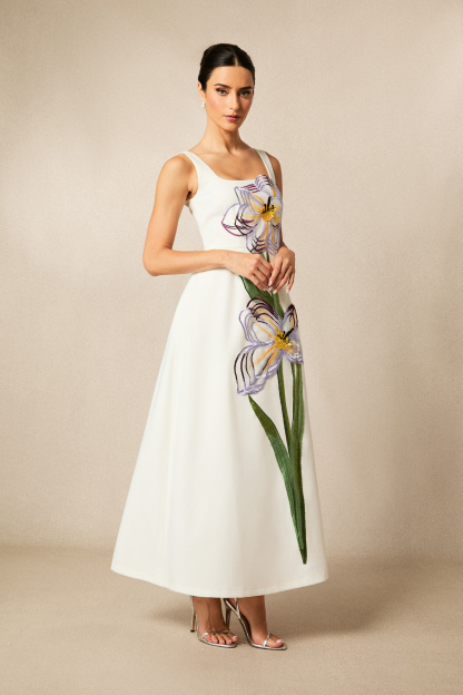 Ariel Floral Applique Square Neck Maxi Dress