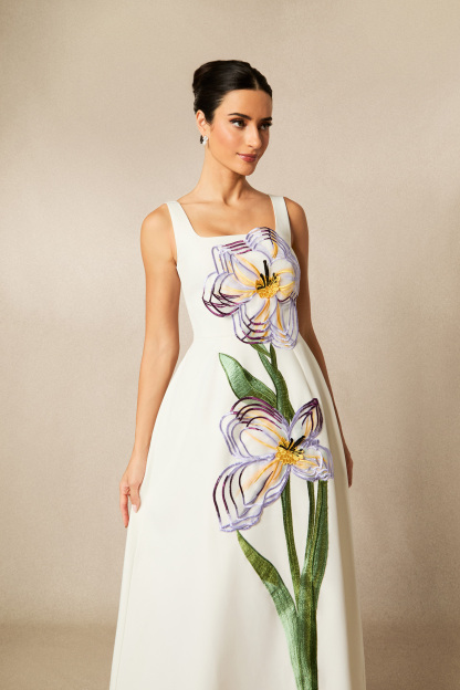 Ariel Floral Applique Square Neck Maxi Dress