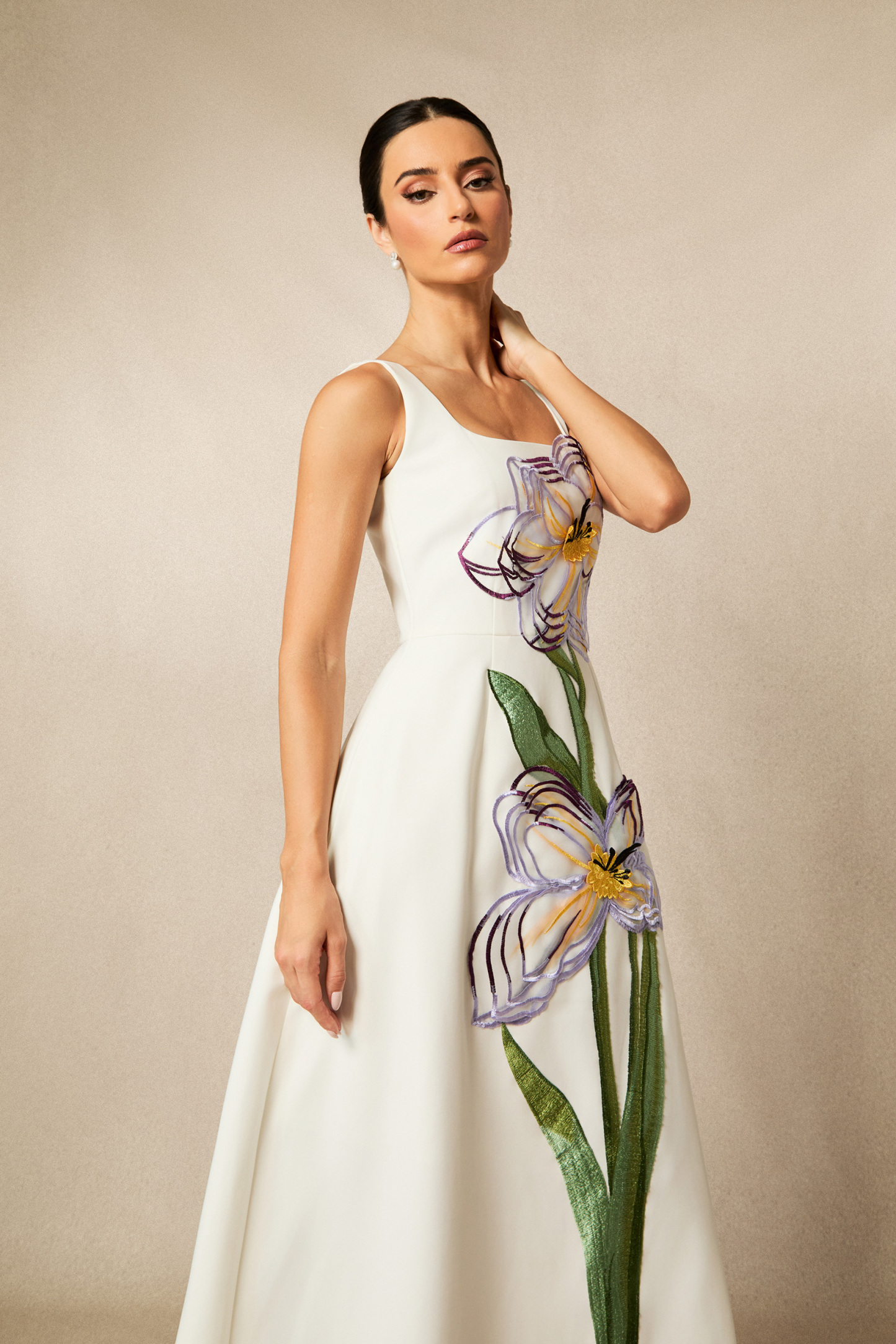 Ariel Floral Applique Square Neck Maxi Dress