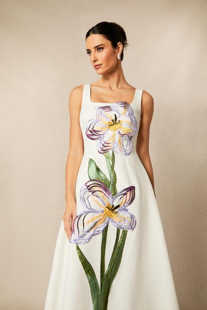 Ariel Floral Applique Square Neck Maxi Dress