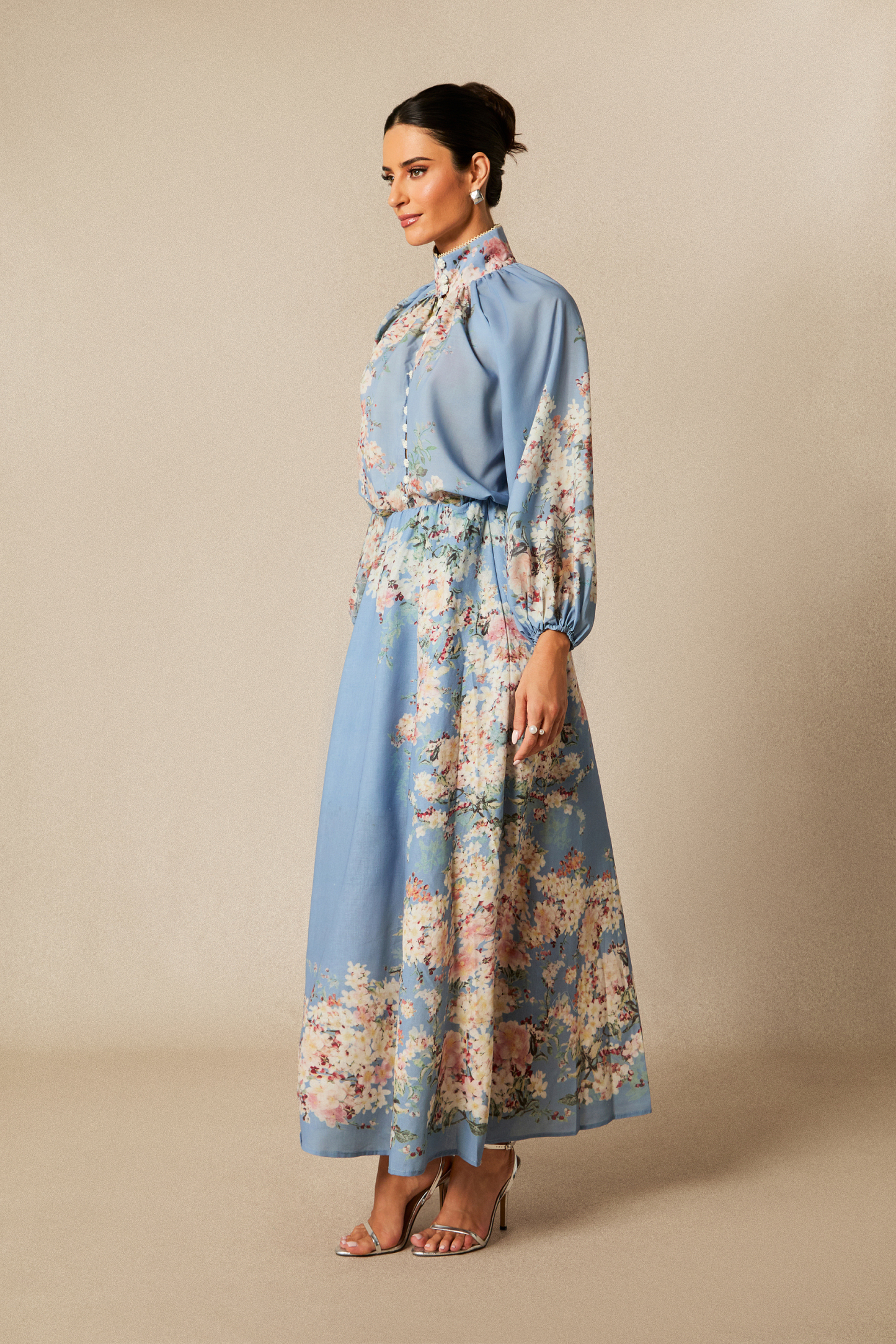 Paulina Floral Print Lantern Sleeve Blouse & Maxi Skirt Set