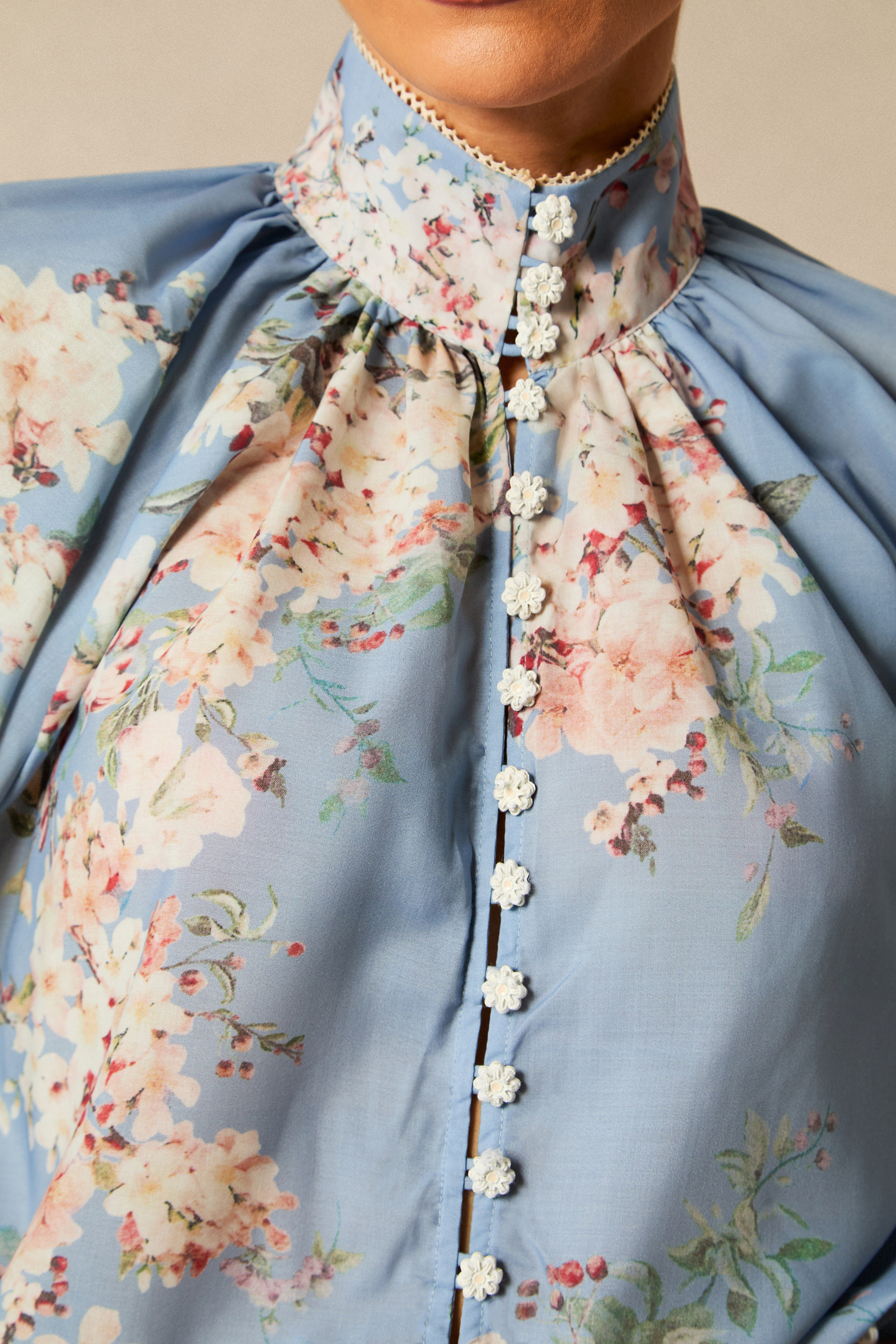 Paulina Floral Print Lantern Sleeve Blouse & Maxi Skirt Set