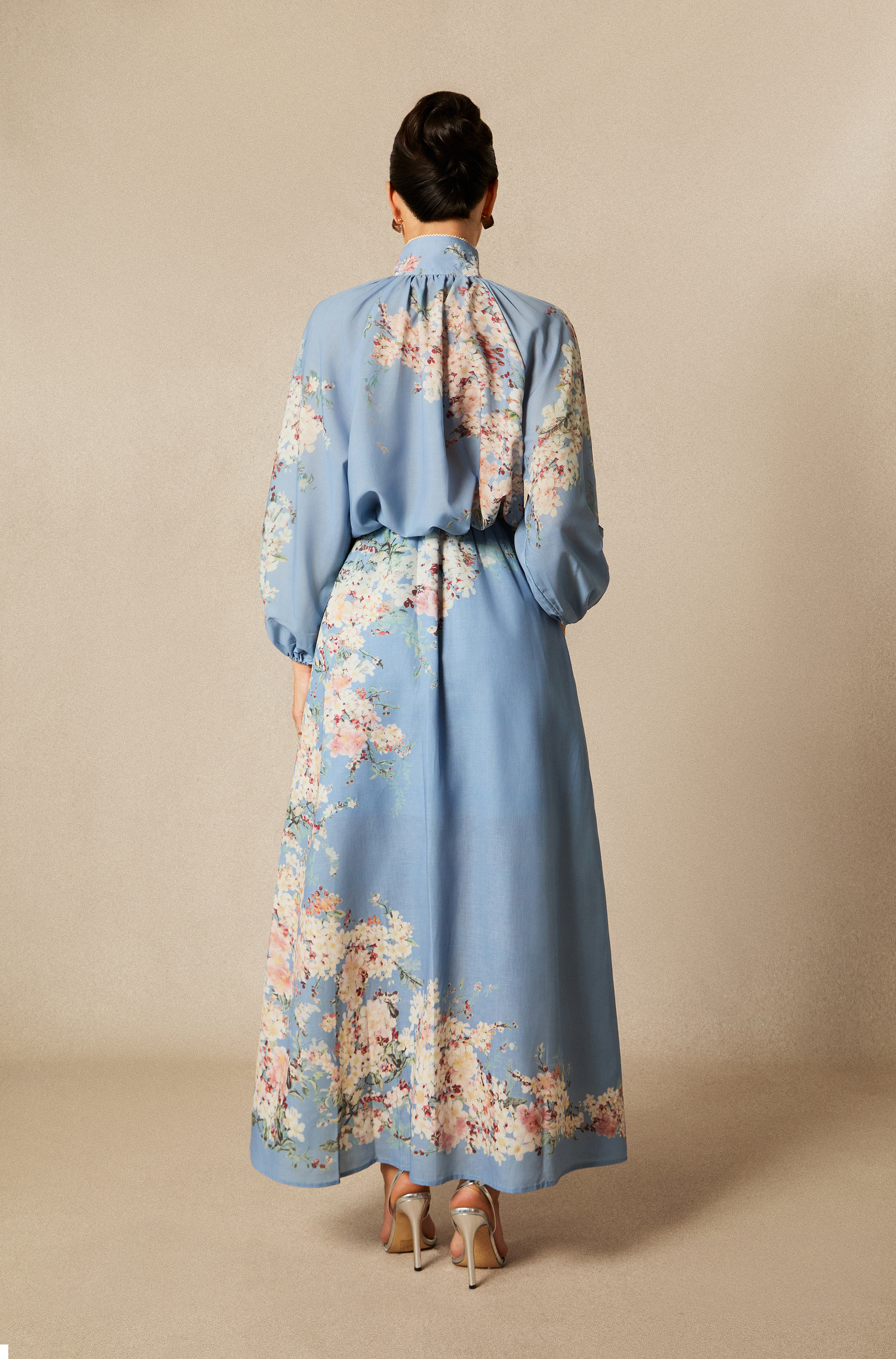 Paulina Floral Print Lantern Sleeve Blouse & Maxi Skirt Set
