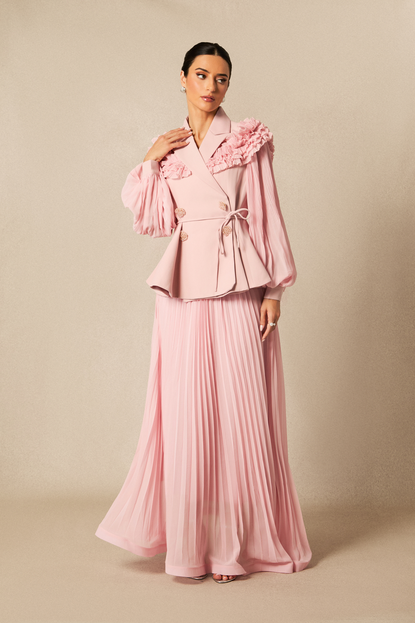 Julia Double Breasted Top & Pleated Skirt Set