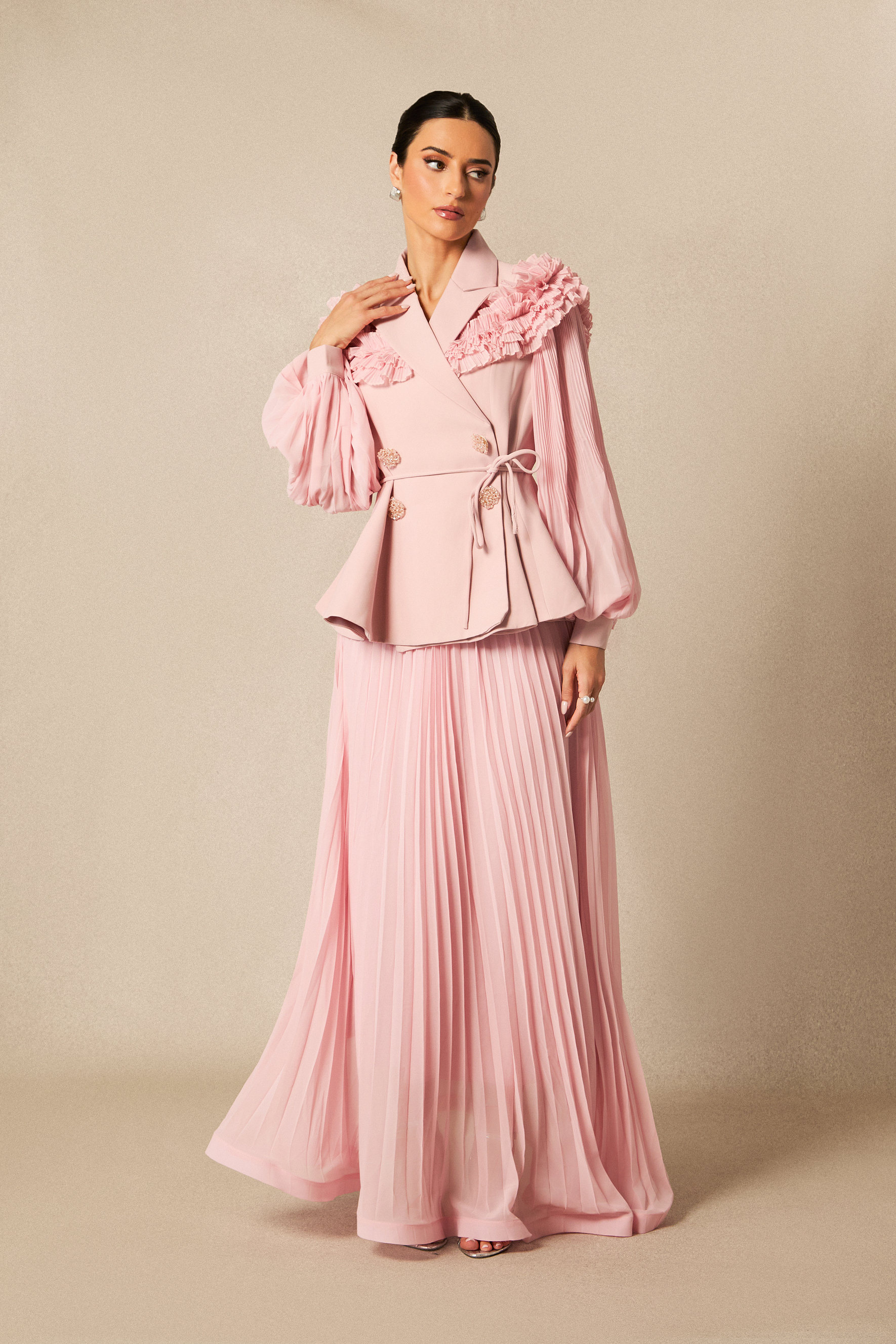 Julia Double Breasted Top & Pleated Skirt Set