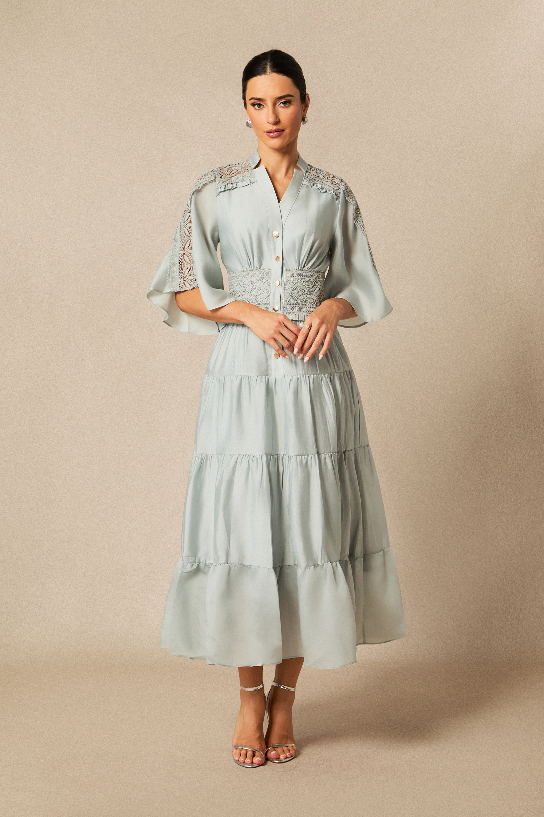 Eliana V-neck Lace Detail Maxi Dress