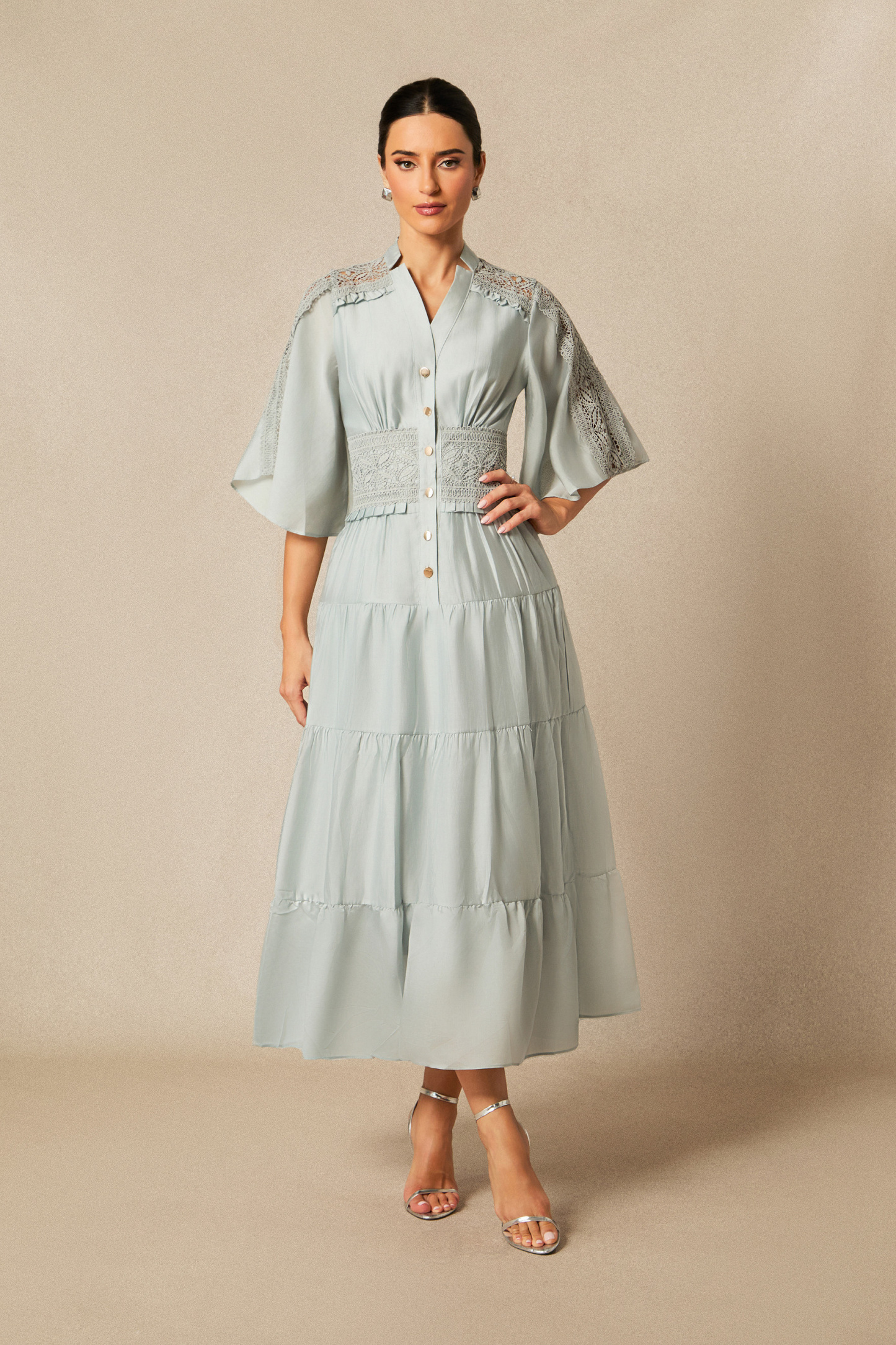 Eliana V-neck Lace Detail Maxi Dress