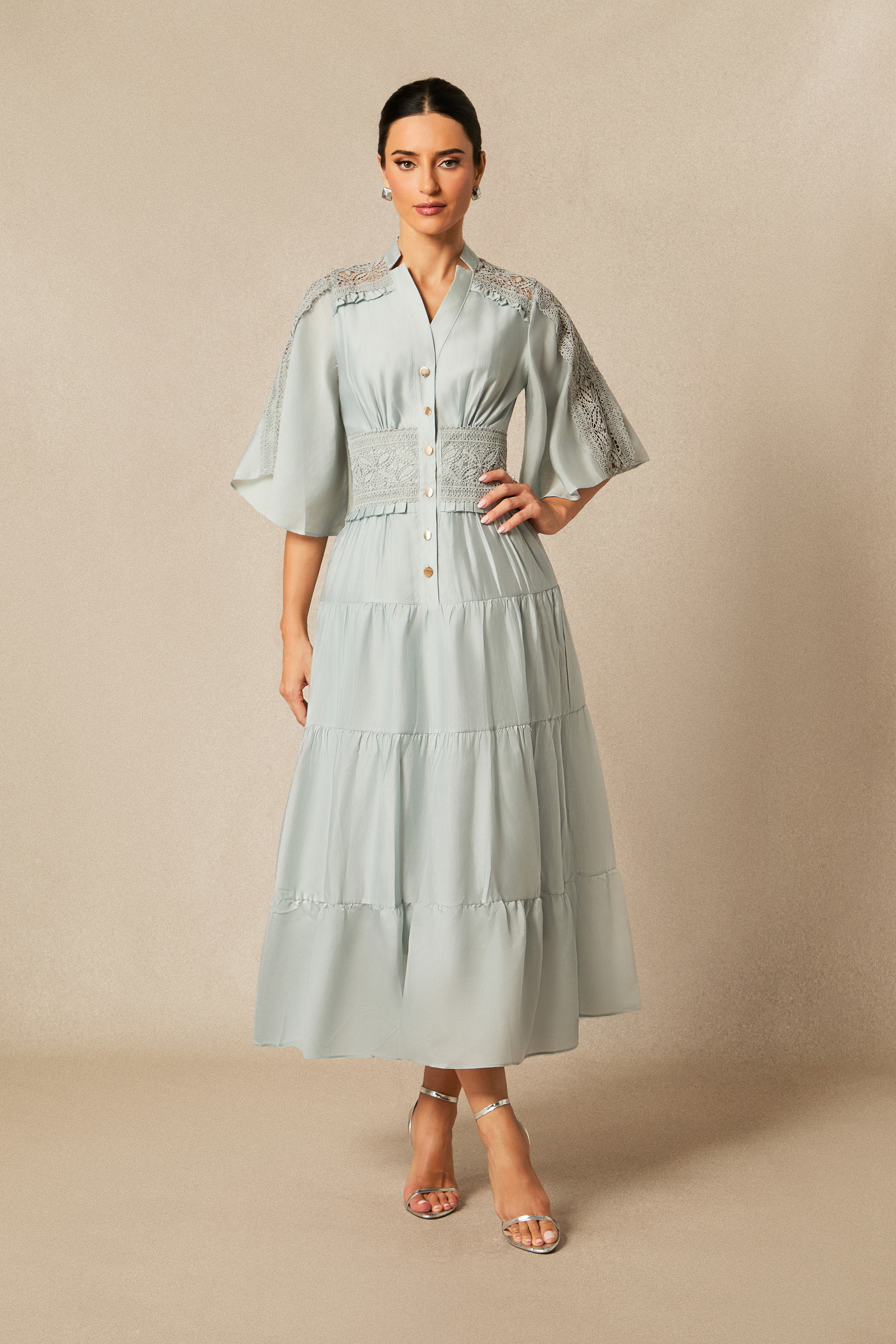 Eliana V-neck Lace Detail Maxi Dress