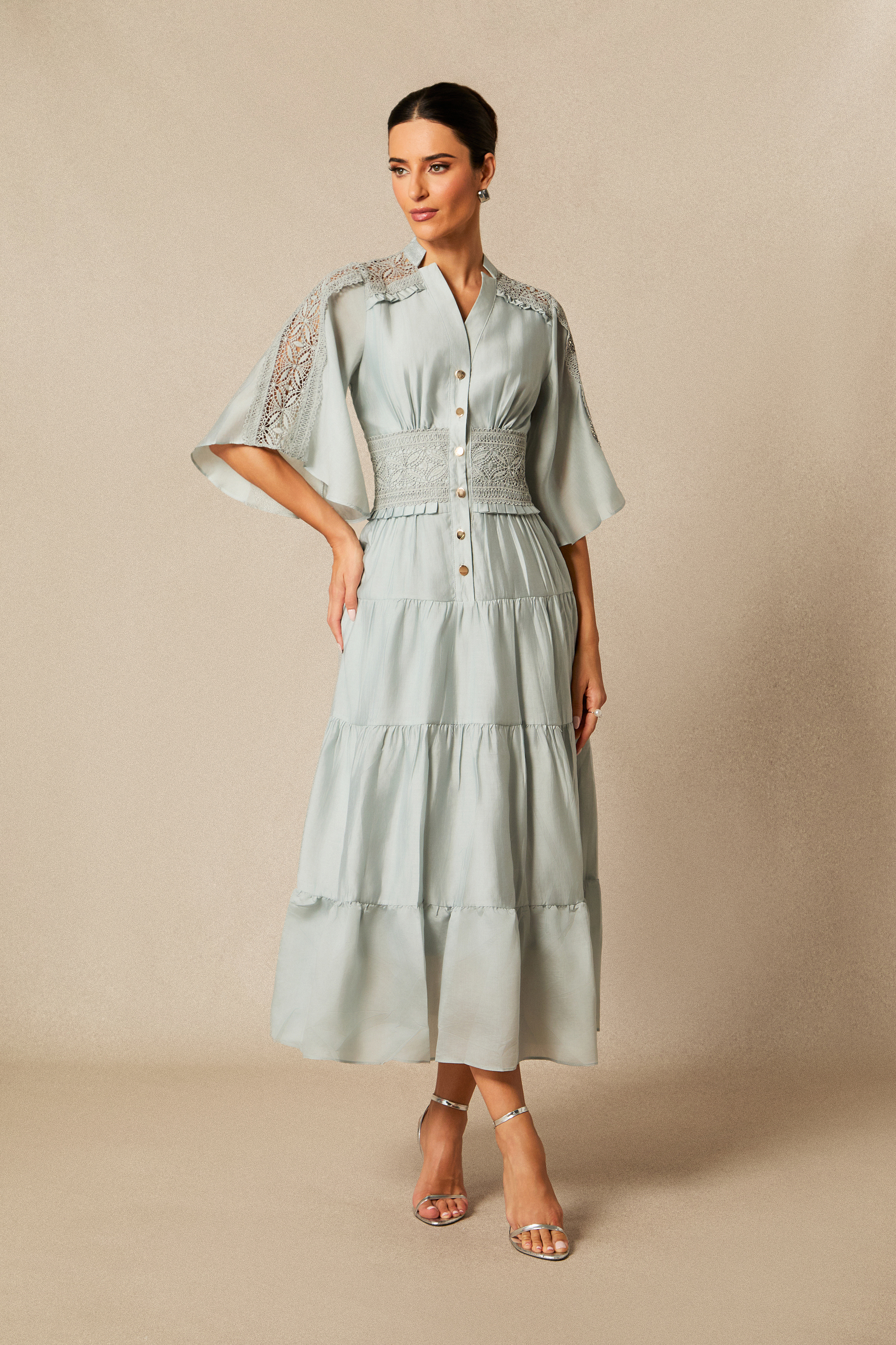 Eliana V-neck Lace Detail Maxi Dress