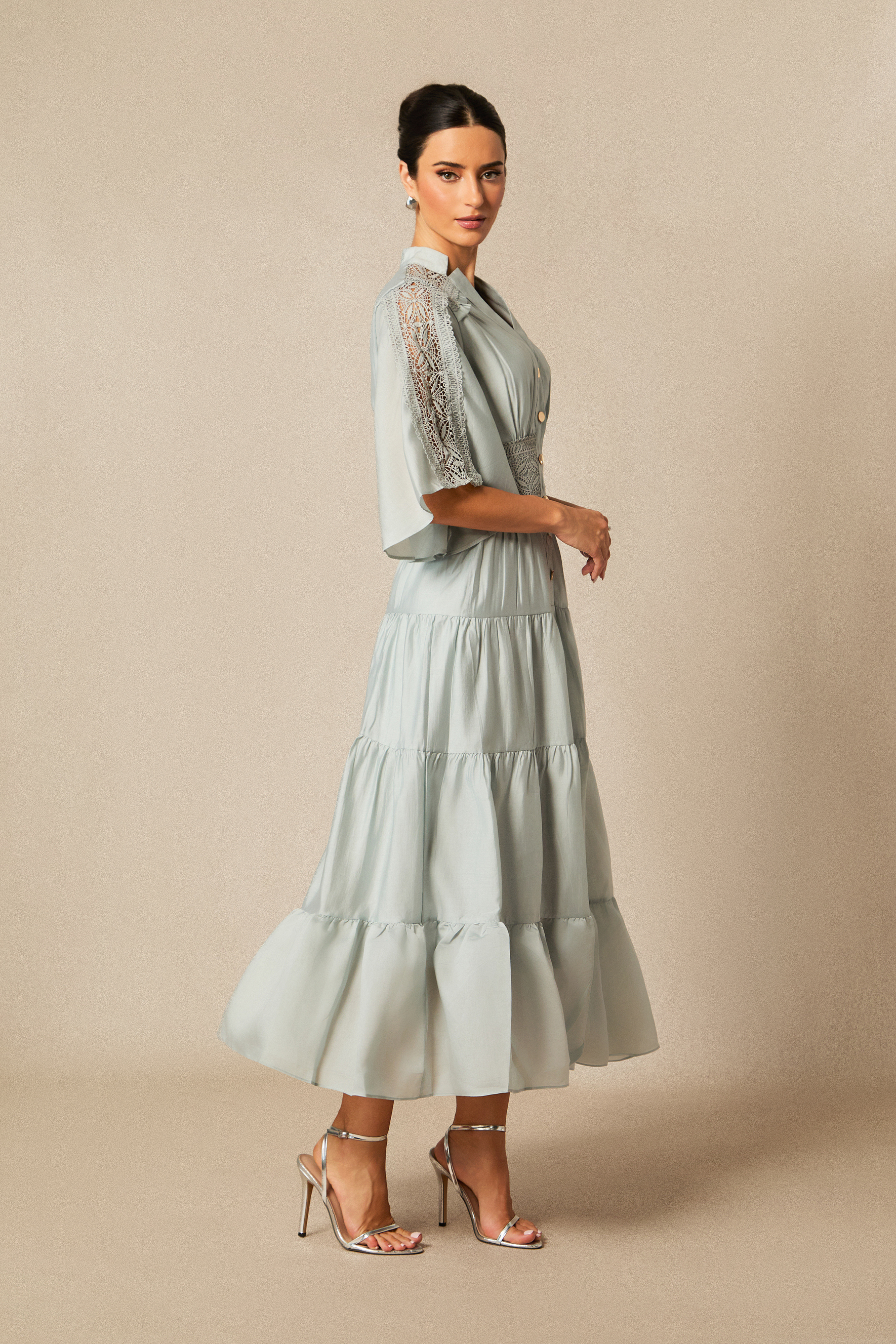 Eliana V-neck Lace Detail Maxi Dress