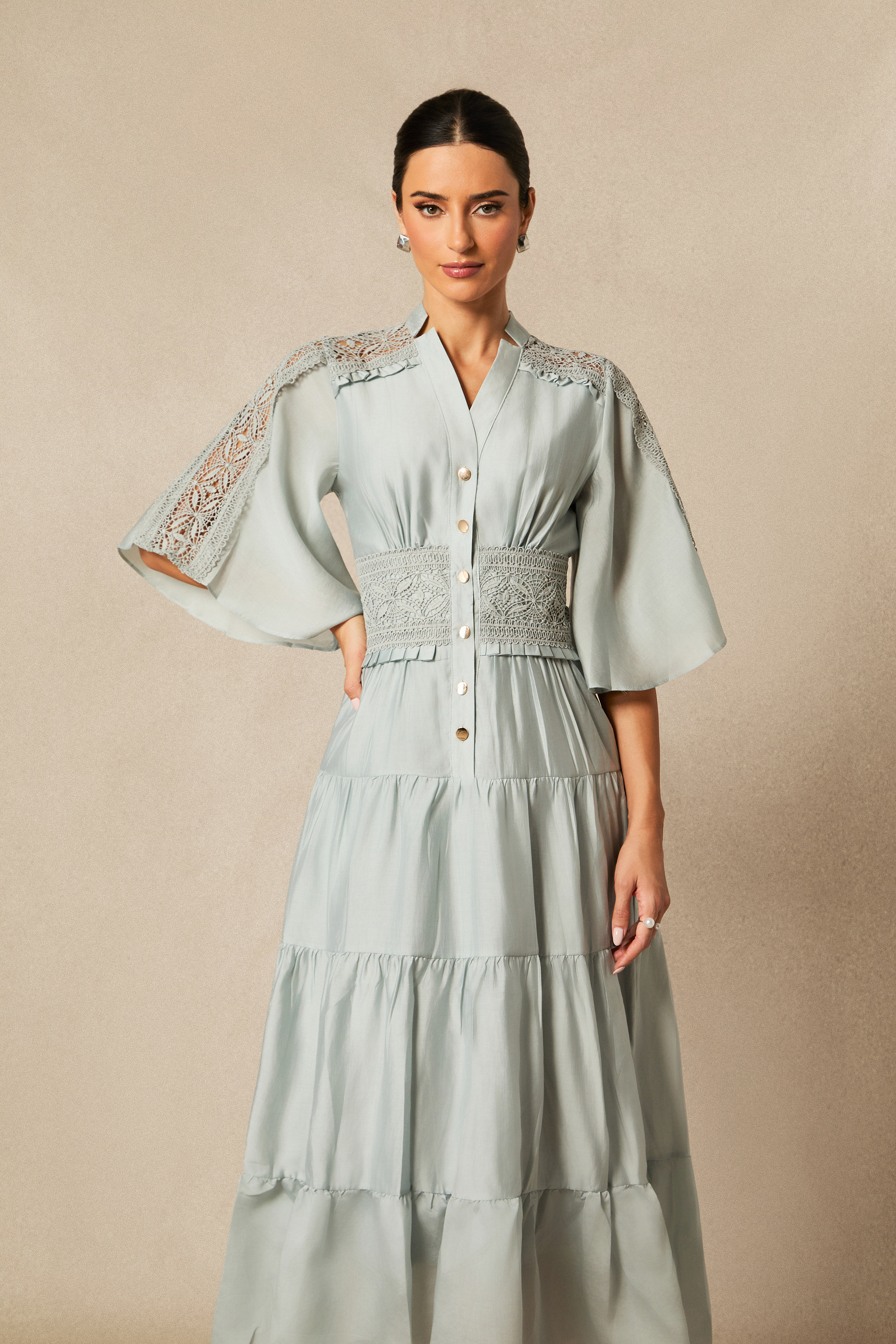 Eliana V-neck Lace Detail Maxi Dress