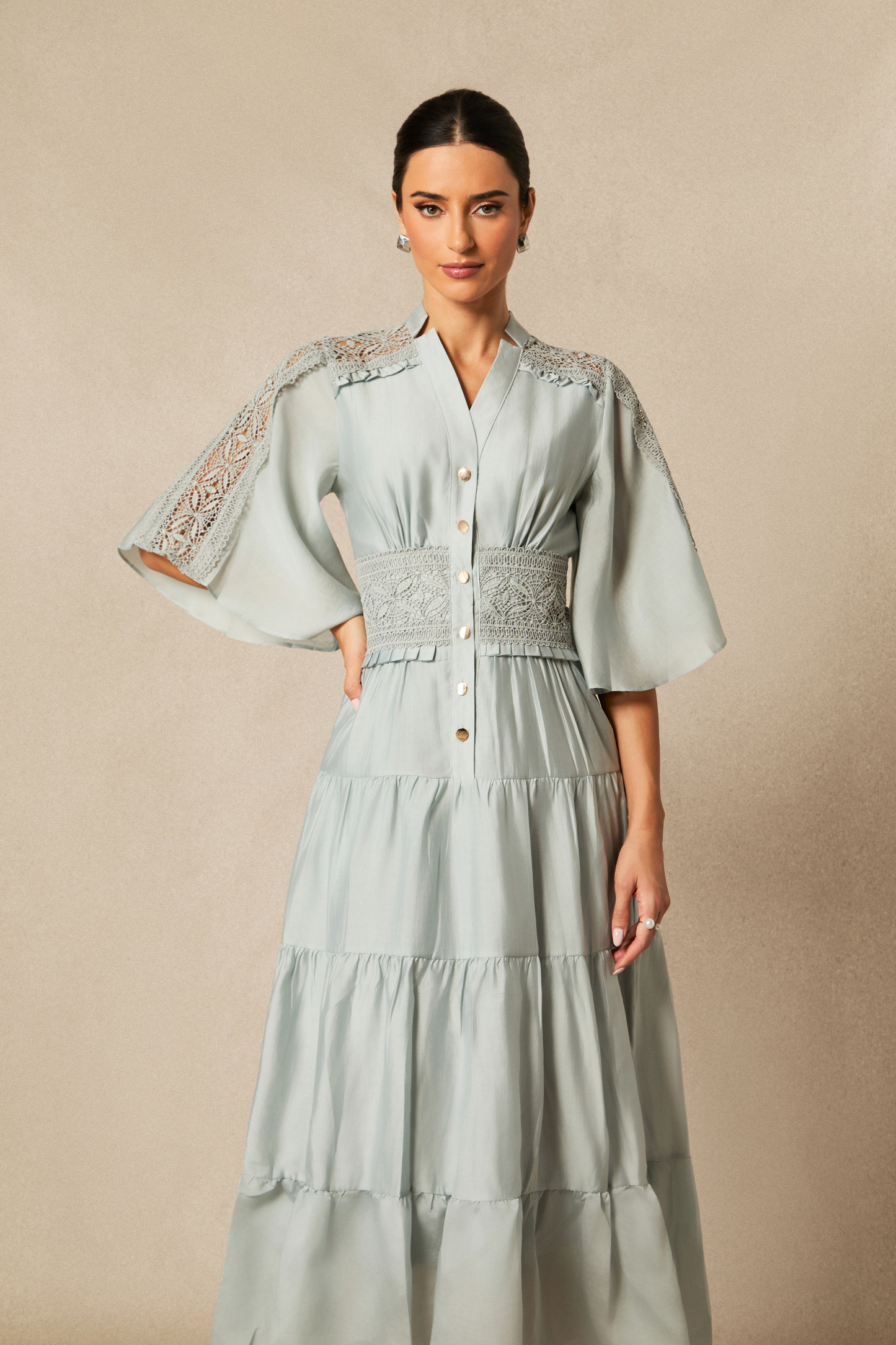 Eliana V-neck Lace Detail Maxi Dress