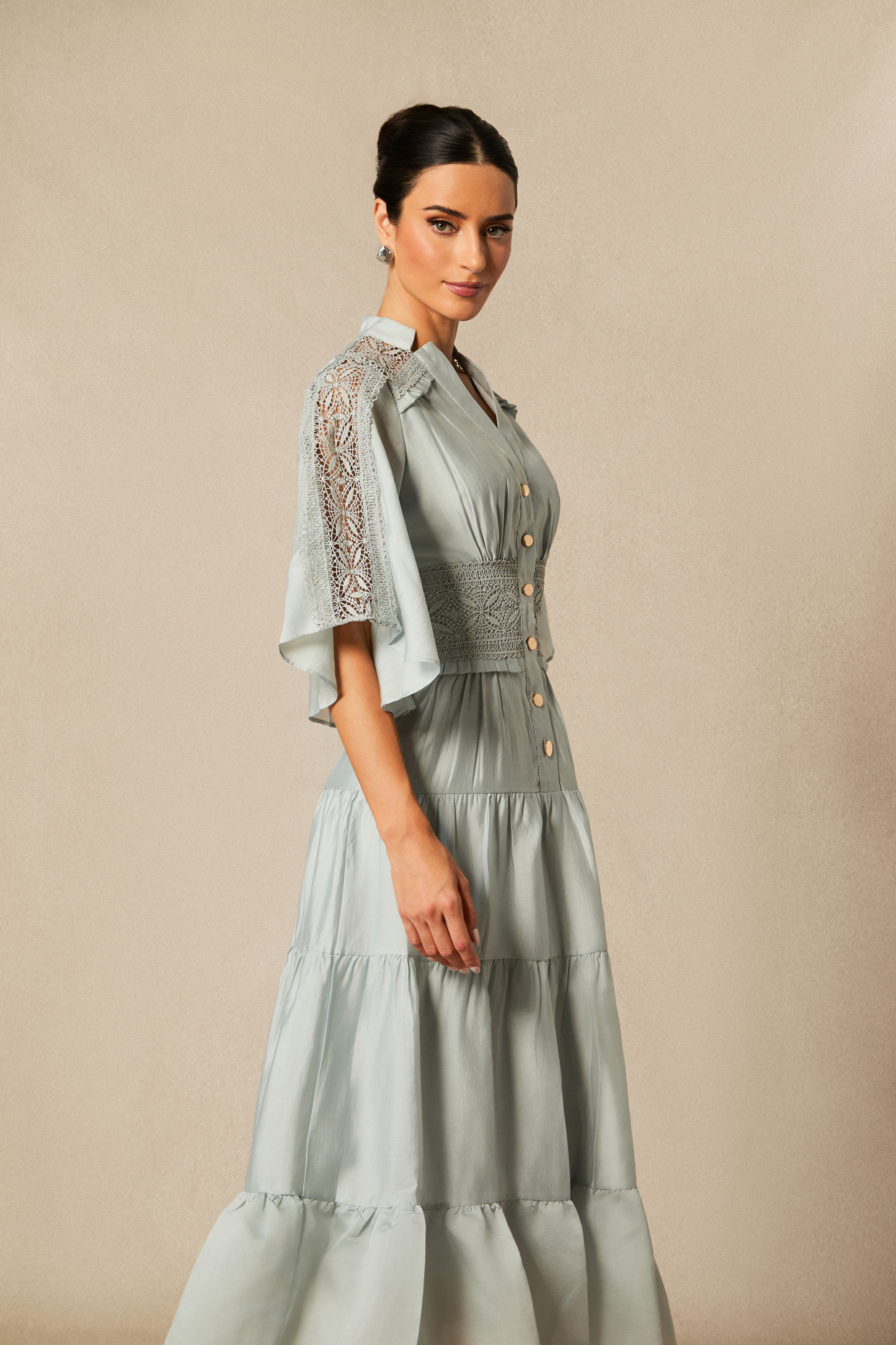 Eliana V-neck Lace Detail Maxi Dress