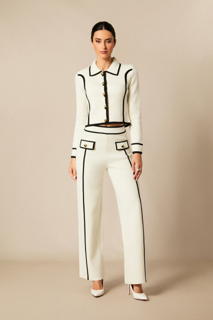 Miranda Contrast Trim Cropped Jacket & Straight Leg Pants Set