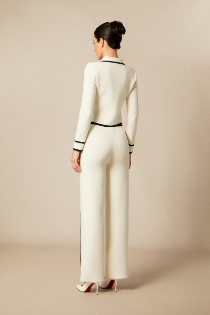 Miranda Contrast Trim Cropped Jacket & Straight Leg Pants Set