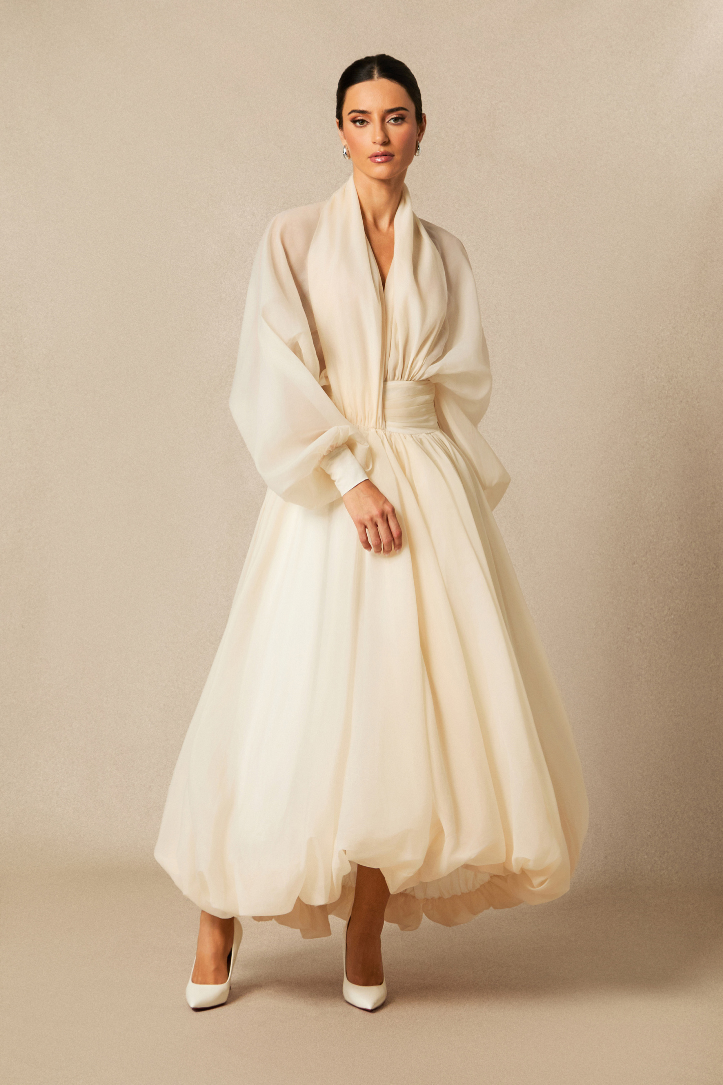 Lilly Deep V-neck Puff Sleeve Maxi Dress