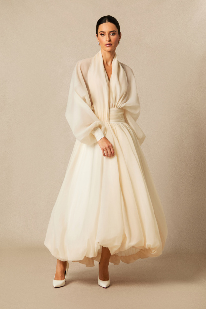 Lilly Deep V-neck Puff Sleeve Maxi Dress