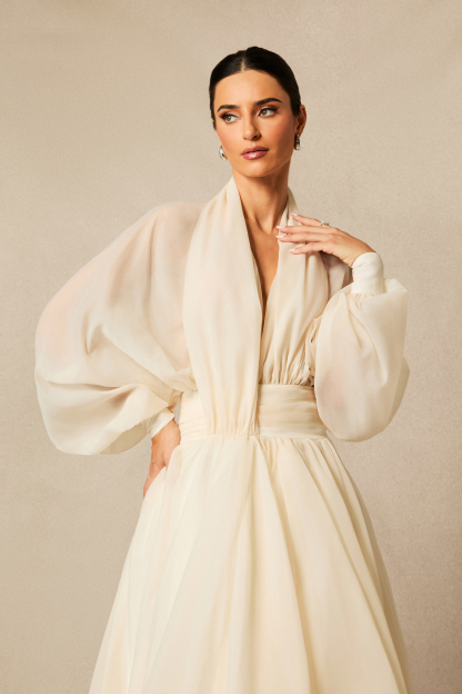 Lilly Deep V-neck Puff Sleeve Maxi Dress