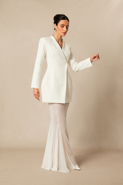 Myra Asymmetric Tailored Blazer & Sheer Mesh Skirt Set