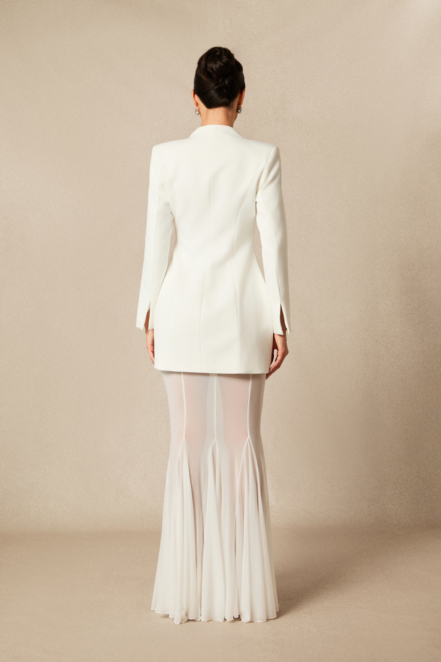 Myra Asymmetric Tailored Blazer & Sheer Mesh Skirt Set