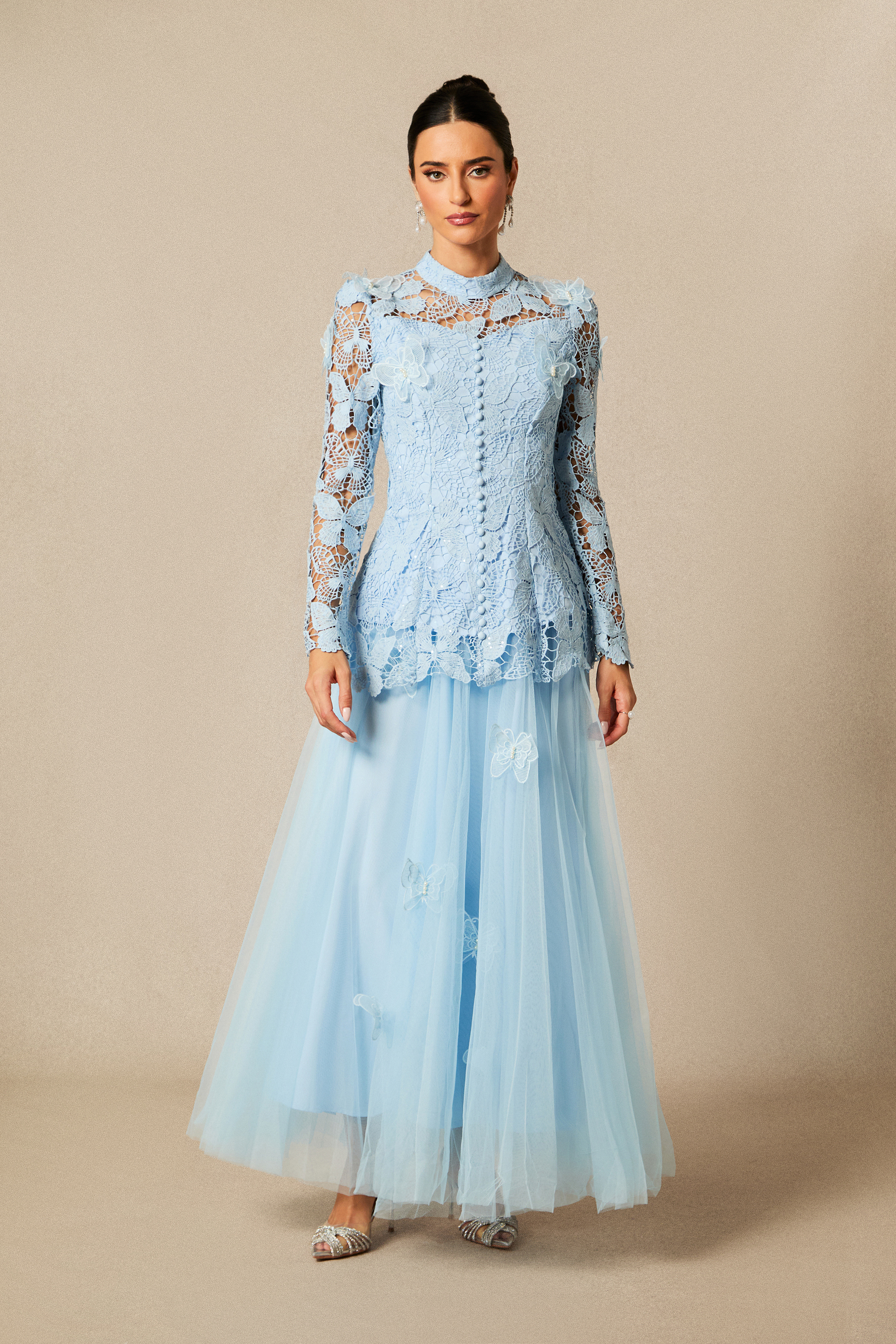 Elizabeth Butterfly Embroidered Lace Maxi Dress