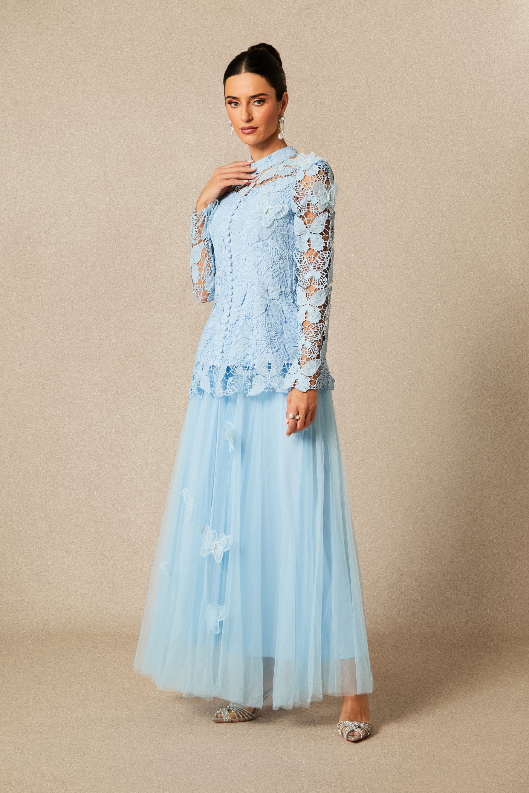 Elizabeth Butterfly Embroidered Lace Maxi Dress