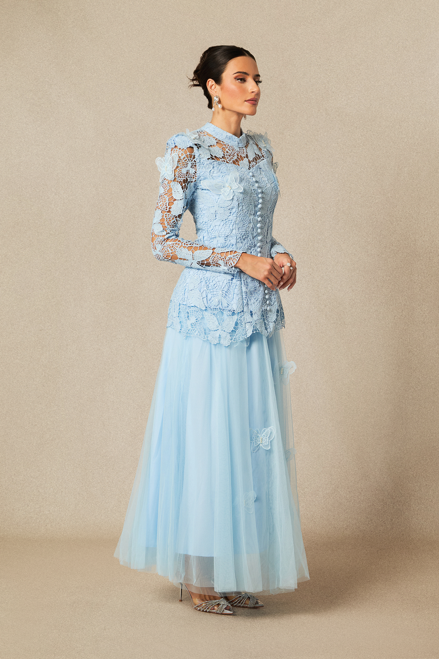 Elizabeth Butterfly Embroidered Lace Maxi Dress