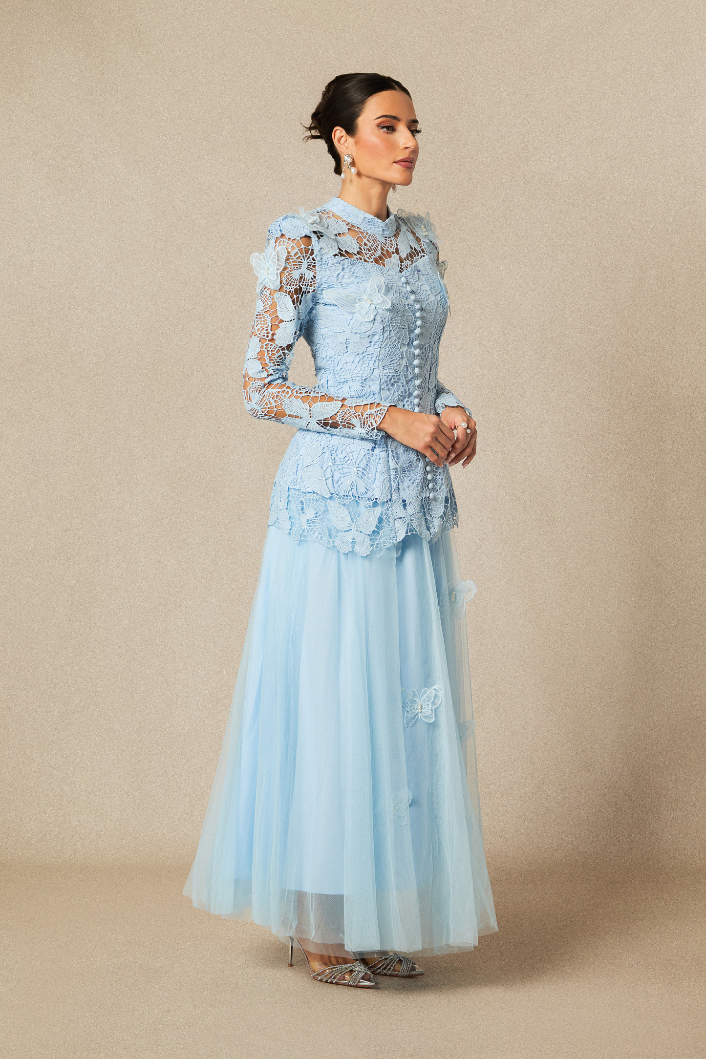 Elizabeth Butterfly Embroidered Lace Maxi Dress