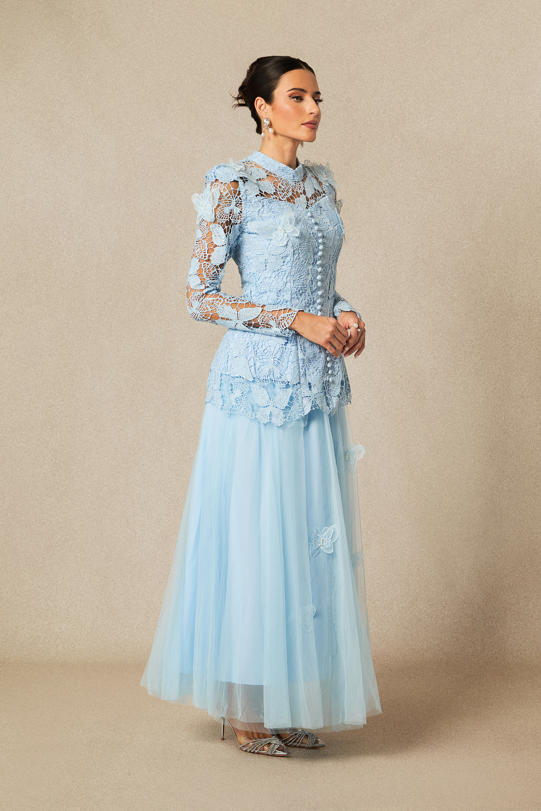 Elizabeth Butterfly Embroidered Lace Maxi Dress