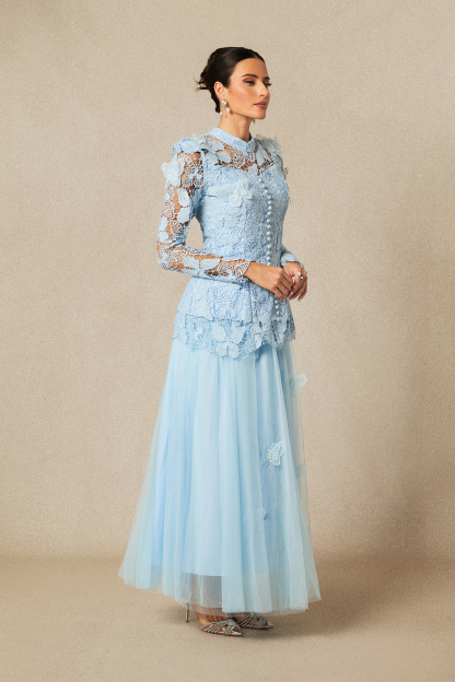 Elizabeth Butterfly Embroidered Lace Maxi Dress