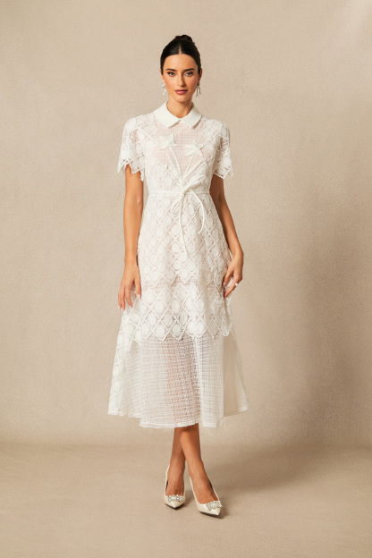 Grace Lace Embroidered Short Sleeve Midi Dress