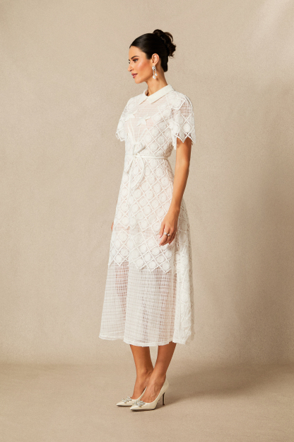 Grace Lace Embroidered Short Sleeve Midi Dress