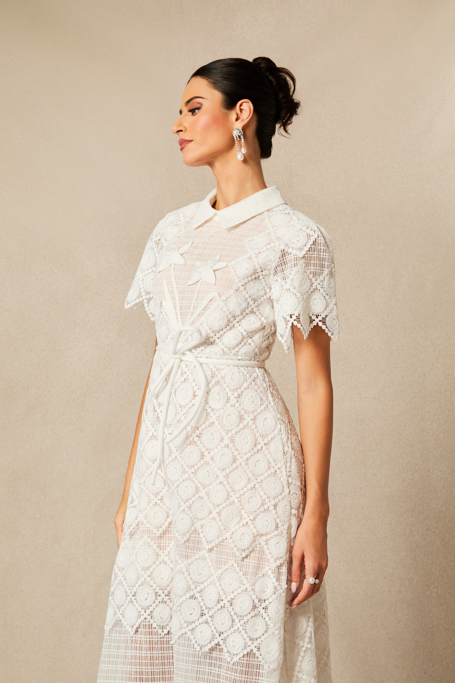 Grace Lace Embroidered Short Sleeve Midi Dress