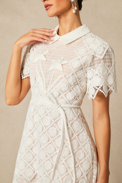 Grace Lace Embroidered Short Sleeve Midi Dress