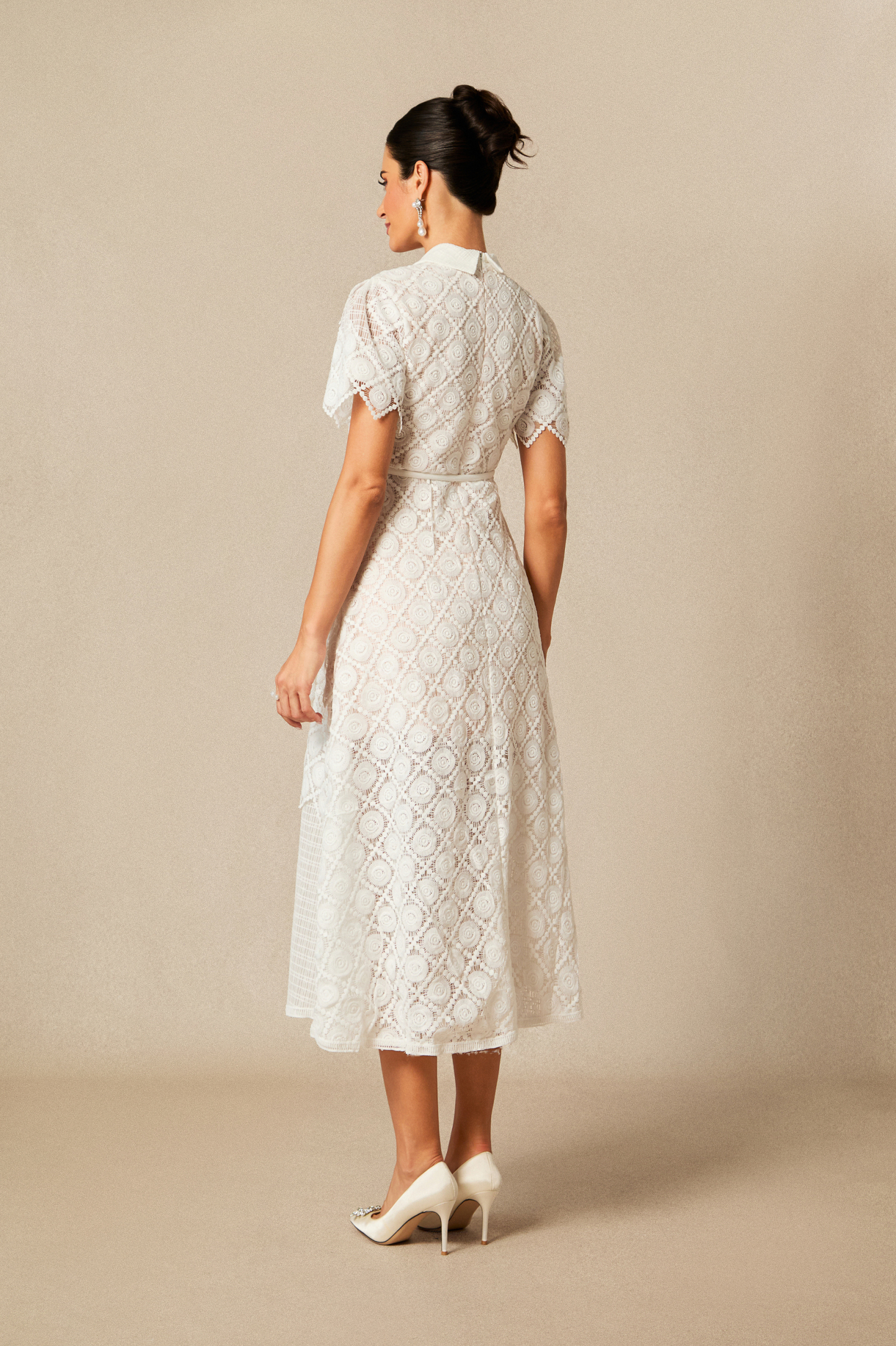 Grace Lace Embroidered Short Sleeve Midi Dress